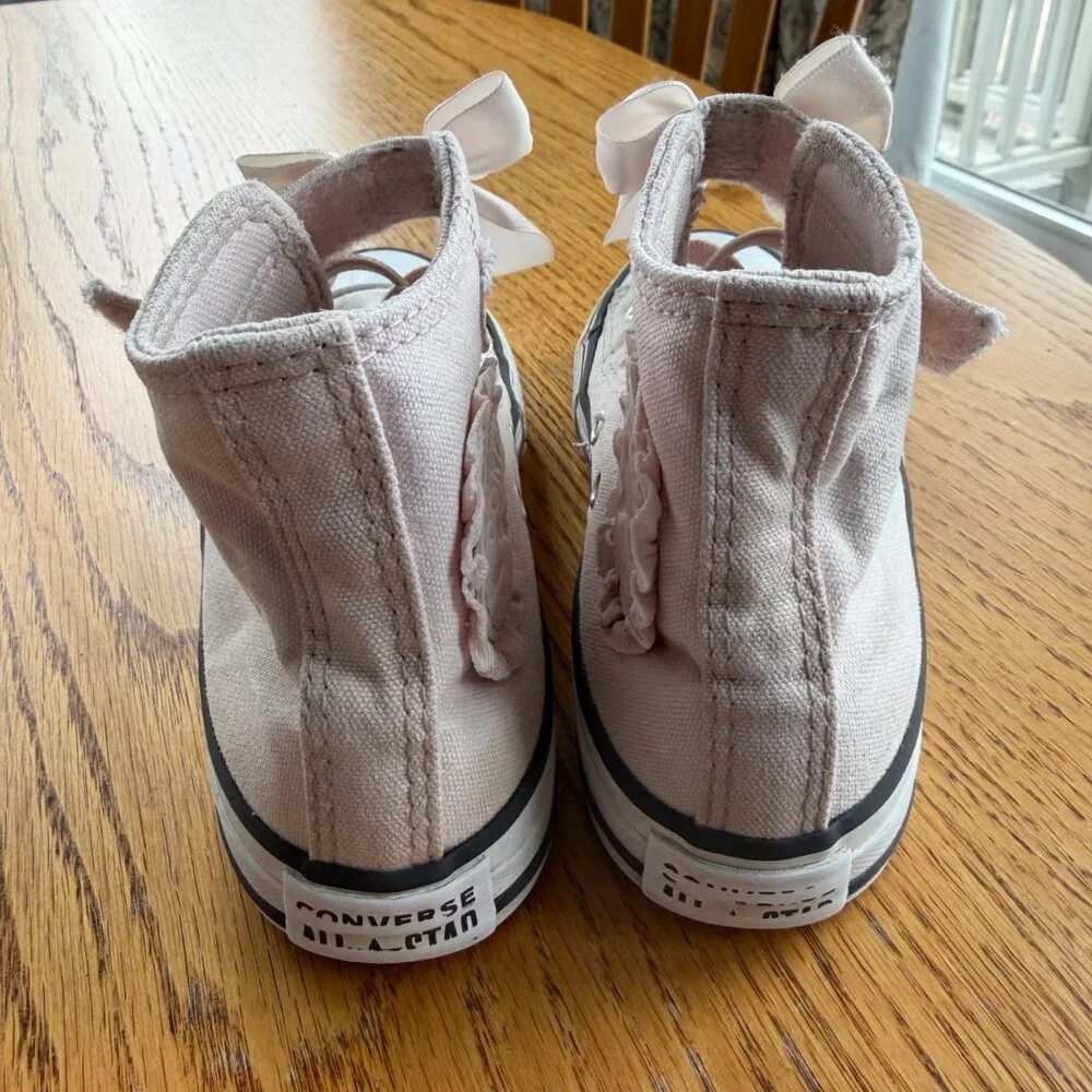 CONVERSE GIRLS LIGHT PINK HIGH TOP SNEAKER SHOES WITH BOWS 13